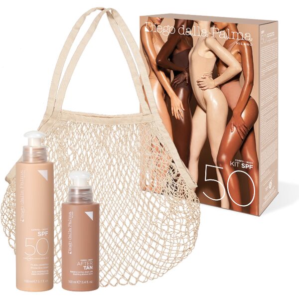 diego dalla palma kit corpo spf50 150 ml fluido protettivo spf 50 + 100 ml balsamo lenitivo doposole + mesh summer bag