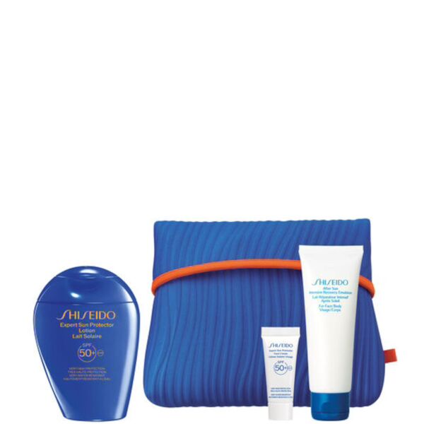 shiseido expert sun protector lotion spf 50+ face / body confezione 150 lozione viso/corpo + 75 ml emulsione doposole + 5 ml crema viso