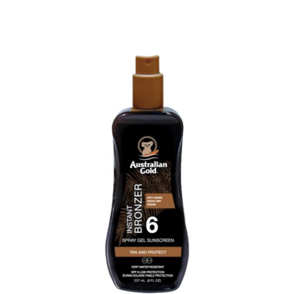 australian gold spray gels sunscreen spf 6 instant bronzer whit bronzer 237 ml