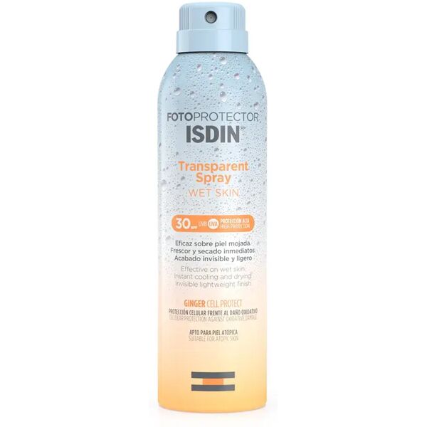 isdin fotoprotector spray trasparente wet skin spf 30 protezione corpo 250 ml