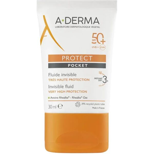 a-derma protect pocket fluido solare viso invisibile spf 50+ protezione molto alta 30 ml