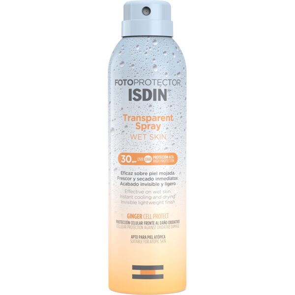 isdin fotoprotector spray trasparente wet skin spf 30 protezione corpo 250 ml