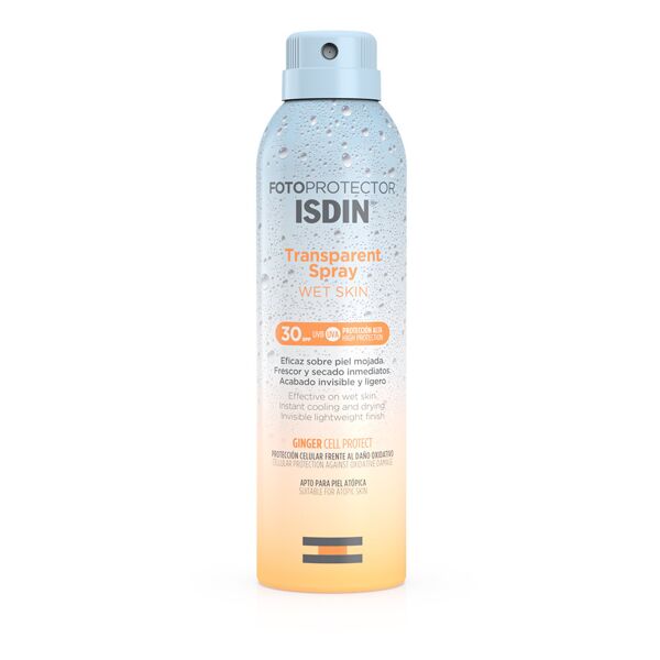isdin fotoprotector spray trasparente wet skin spf 50 protezione corpo 250 ml