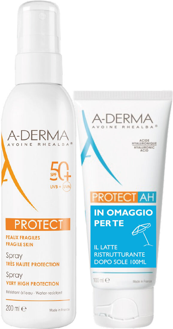 A-derma Kit Solare Protect  Spray  Spf50+ 200ml + Protect Ah Latte Ristrutturante Doposole Idratante 100ml