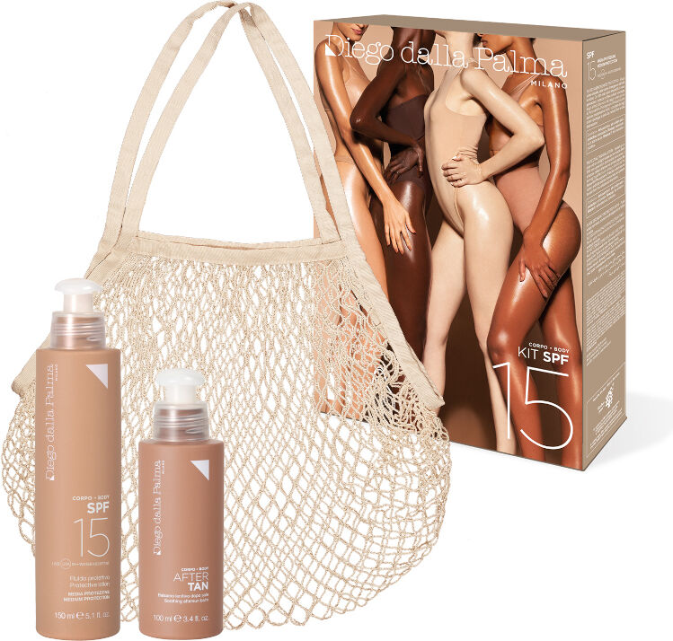 Diego Dalla Palma KIT CORPO SPF15 150 ML Fluido protettivo SPF 15 + 100 ML Balsamo Lenitivo Doposole + Mesh Summer Bag