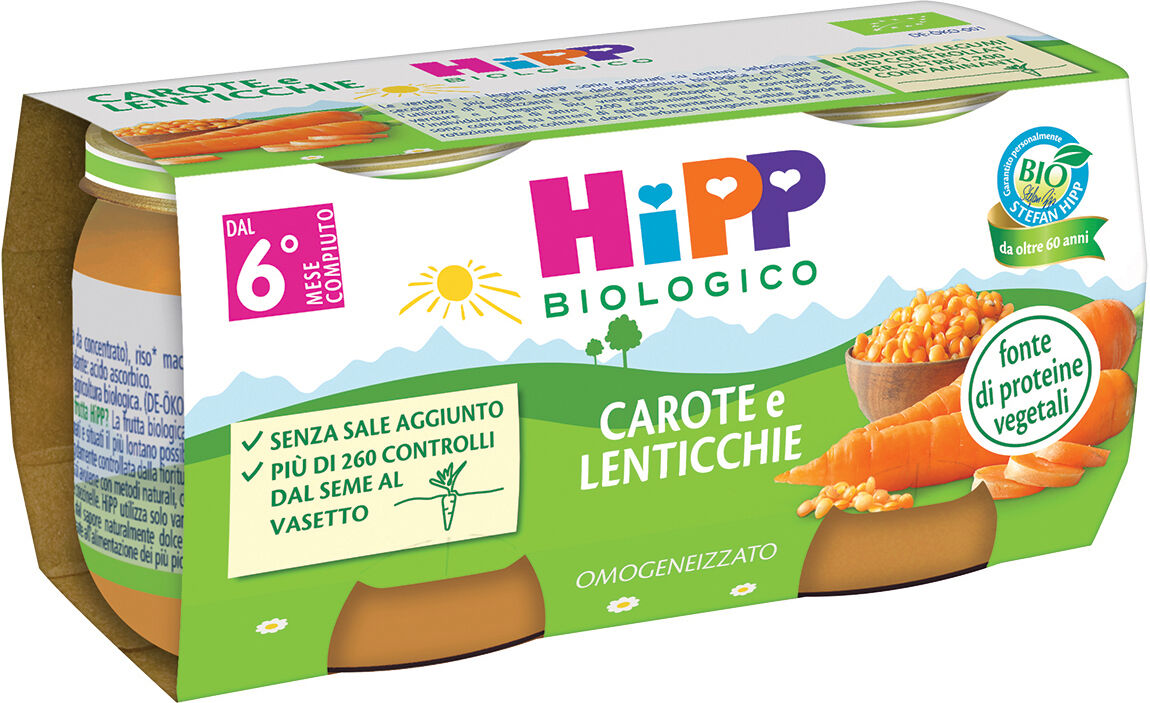 HIPP bio omogeneizzato carote/lenticchie 2x80 g