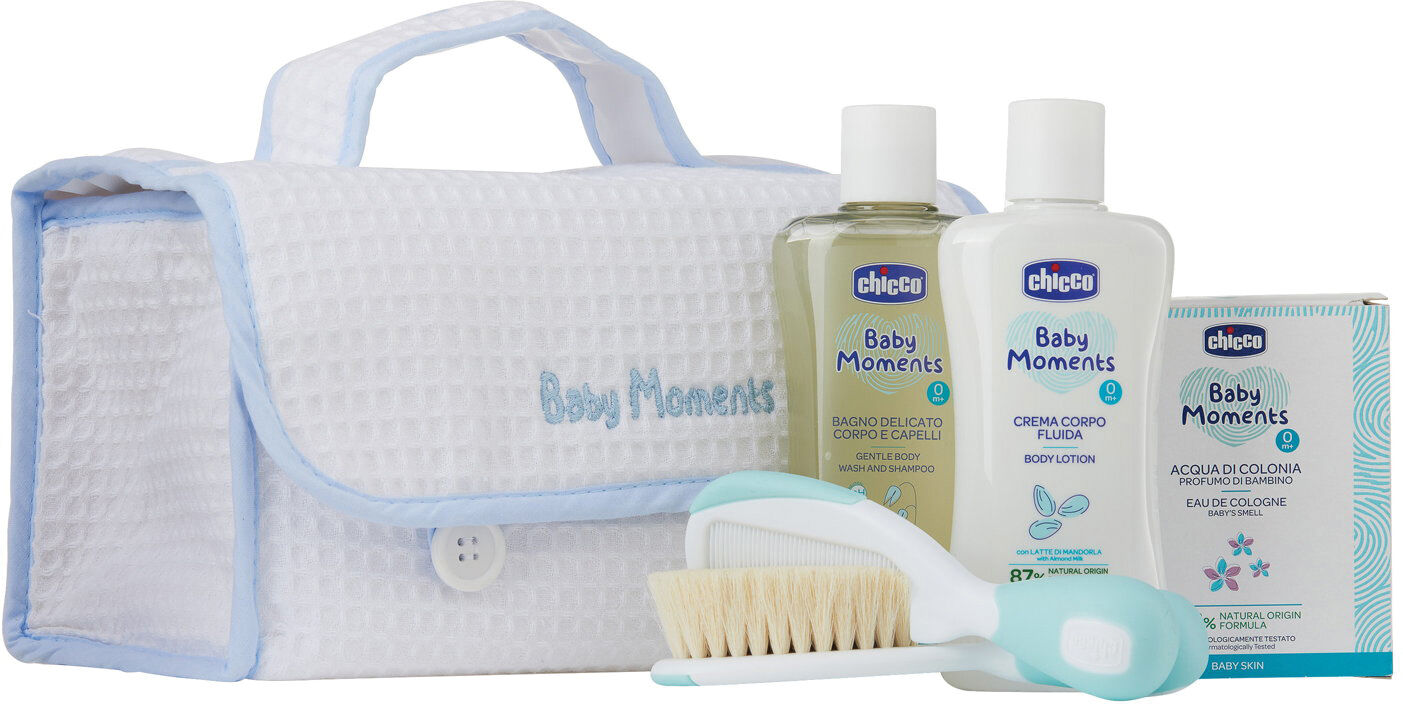 Chicco baby moments beauty maniglia azzurro bagno delicato corpo-capelli pelli delicate 200 ml + crema corpo pelli delicate 200ml + acqua di colonia baby smell pelli delicate 100ml