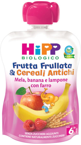 HIPP BIO FRUTTA FRULLATA&CEREALI ANTICHI MELA BANANA LAMPONE FARRO 90 G