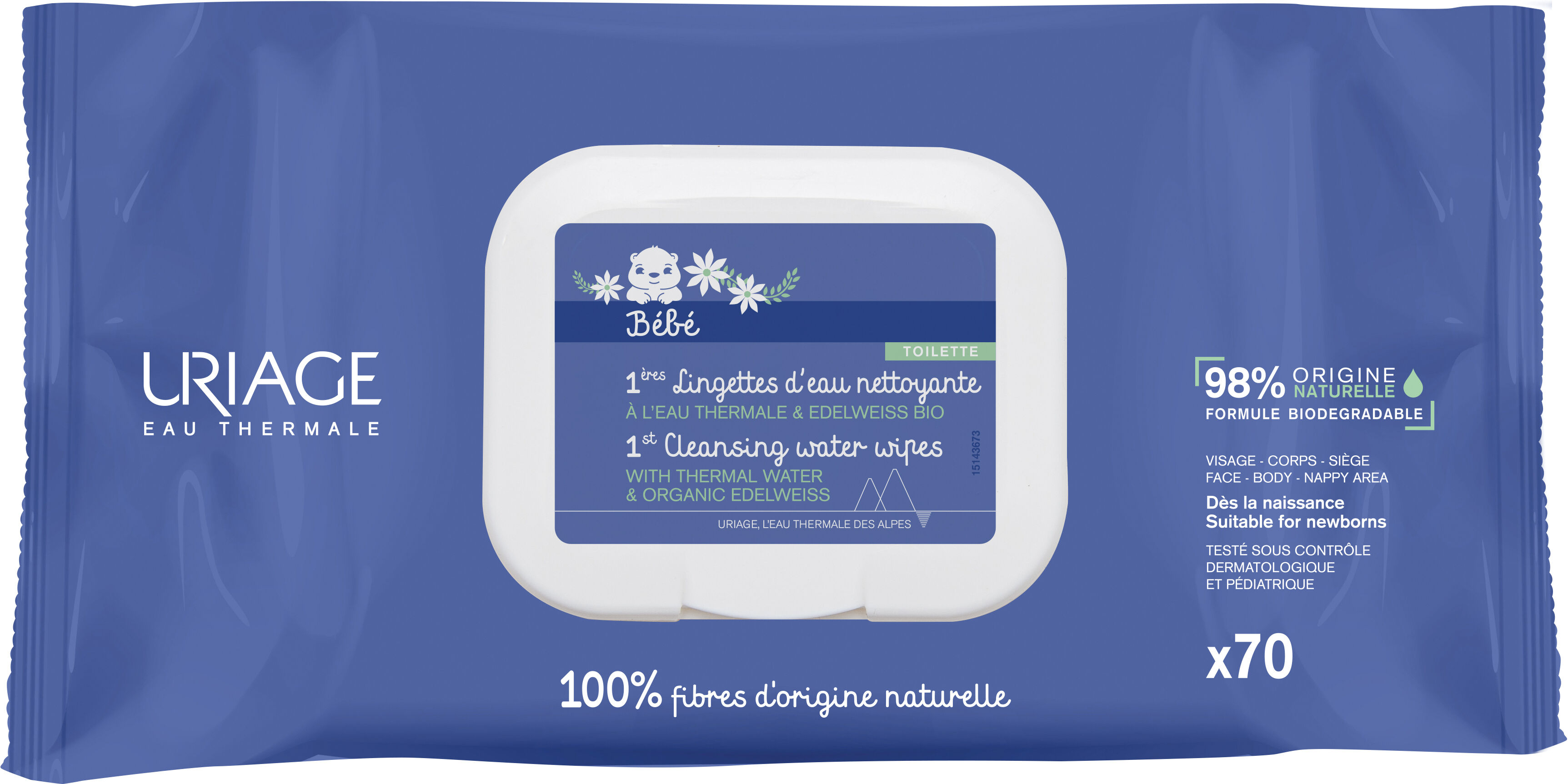 Uriage Bebe salviettine detergenti all'acqua 70 pezzi