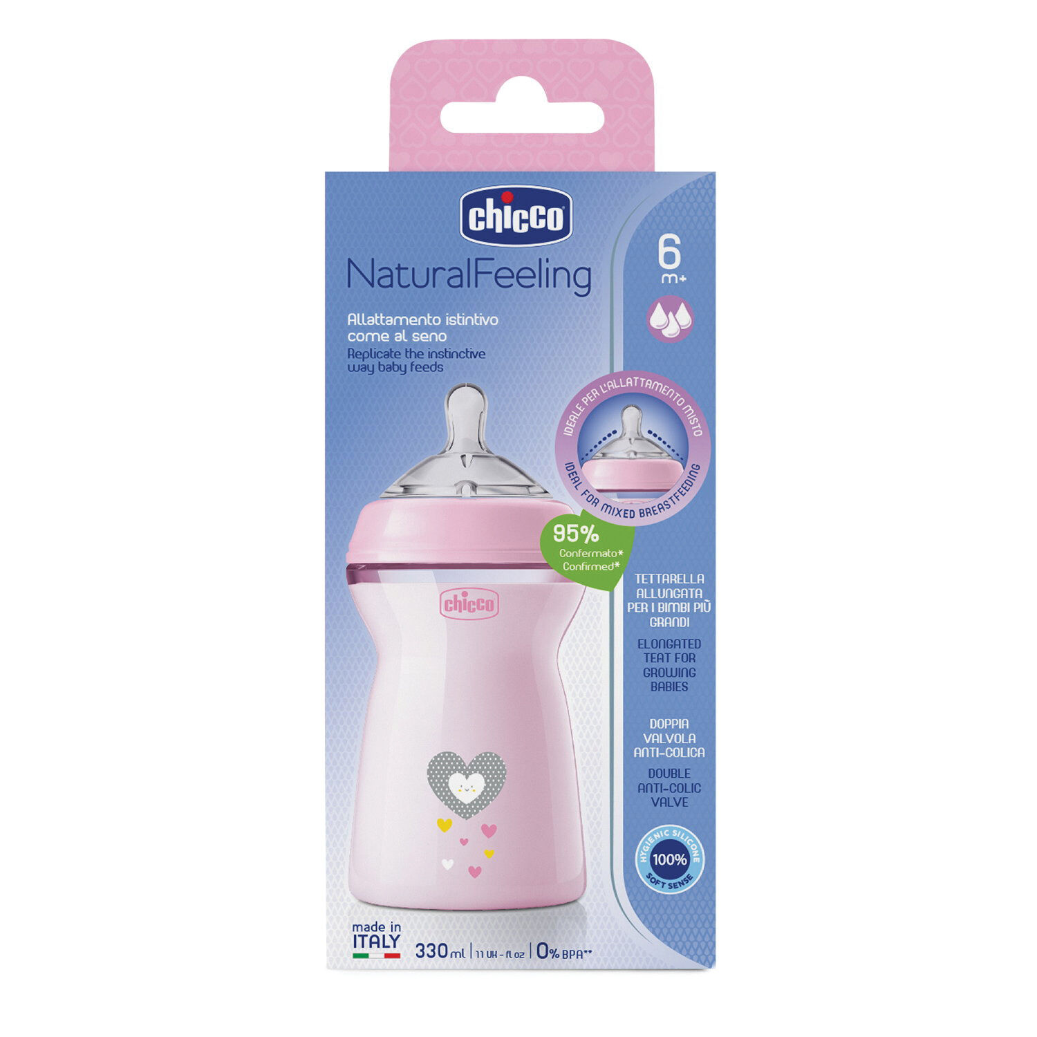 Chicco biberon nat feel pp 6m+ 330 ml bimba