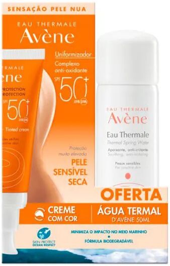 Avène Uniformizador Creme Pele Sensível Seca Com Cor SPF50+ 50ml Com Oferta Água Termal 50ml