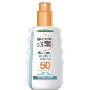 Garnier Ambre Solaire Invisible Protect Refresh Spray SPF50, Invisible Finish Transparent Sun Cream Spray, High Sun Protection Factor 50 SPF, Water Resistant Sunscreen, UVA & UVB Protection, 200ml