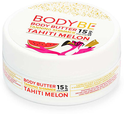 BODYBE Opalovací máslo se třpytivým efektem Tahiti Meloun SPF 15 (Body Butter Tanning Shimmer) 150 ml