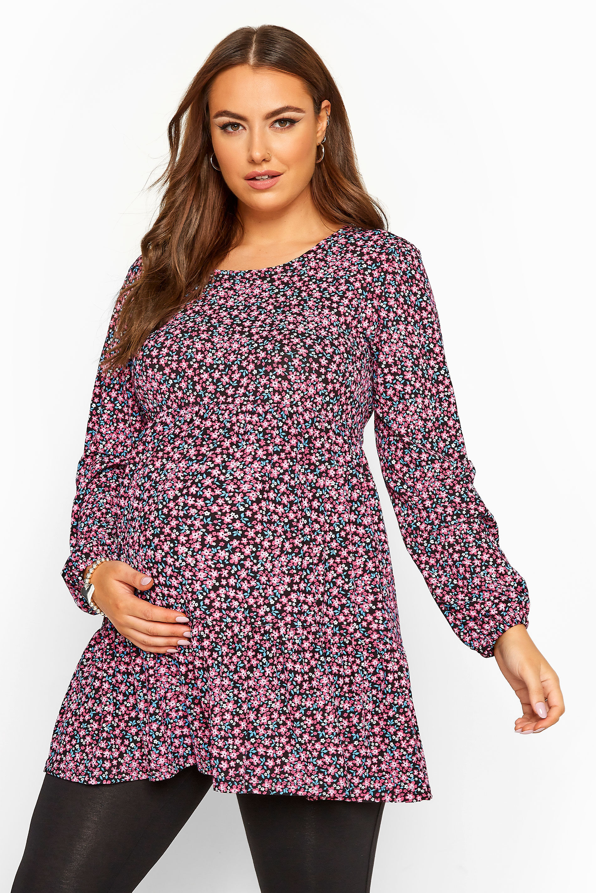 Yours Clothing Bump it up maternity multi floral tiered smock top