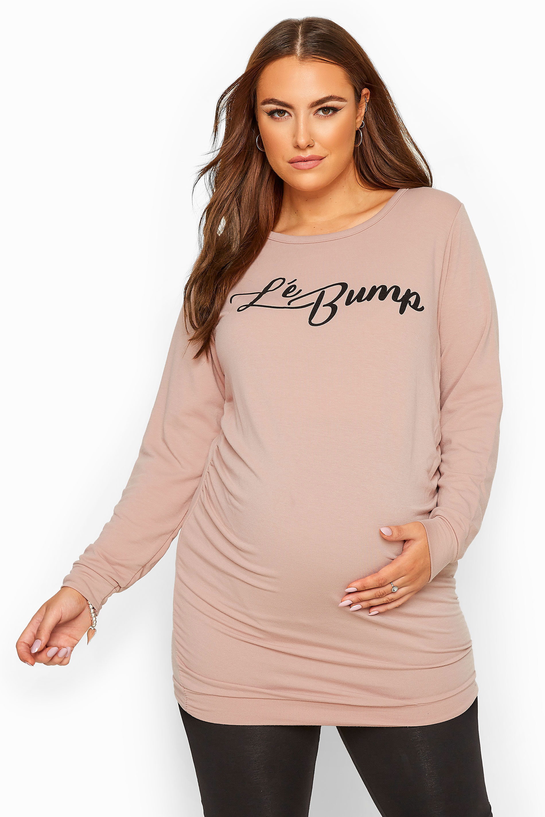 Yours Clothing Bump it up maternity nude 'lé bump' slogan sweatshirt