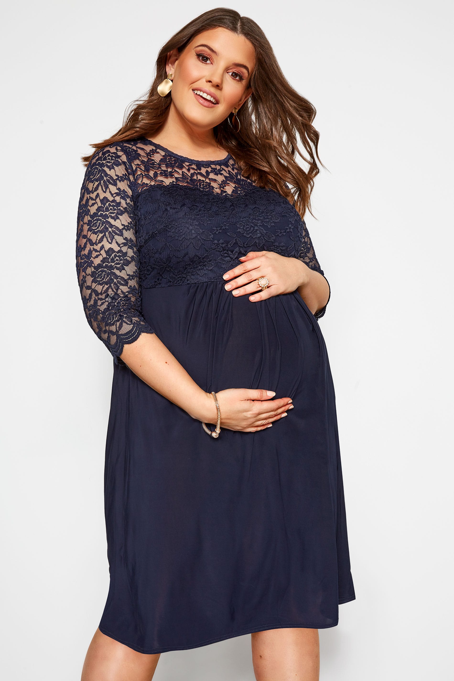 Yours Clothing Bump it up maternity navy lace midi dress