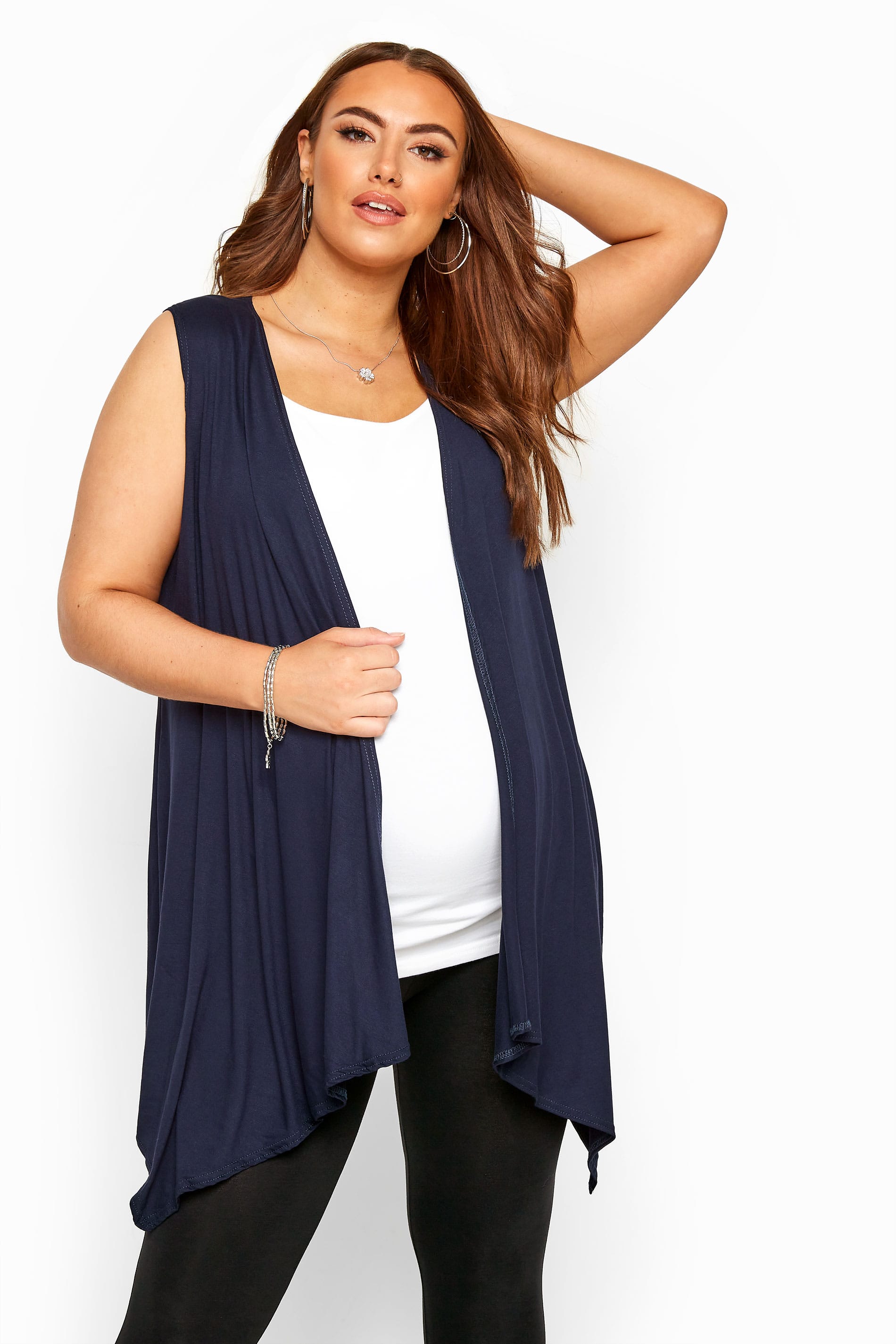 Yours Clothing Bump it up maternity navy longline sleeveless waterfall cardigan