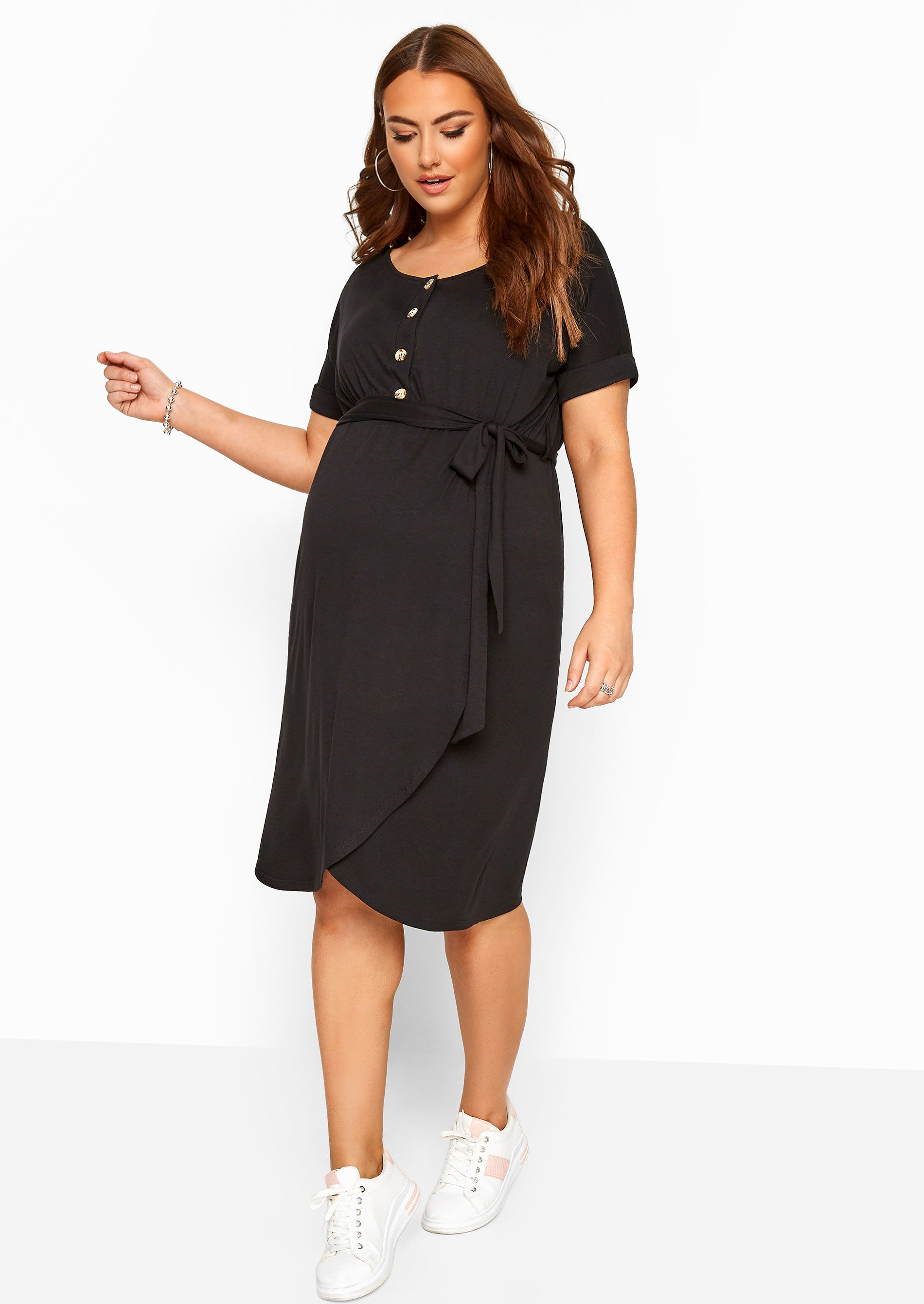 Yours Clothing Bump it up maternity black horn button wrap dress