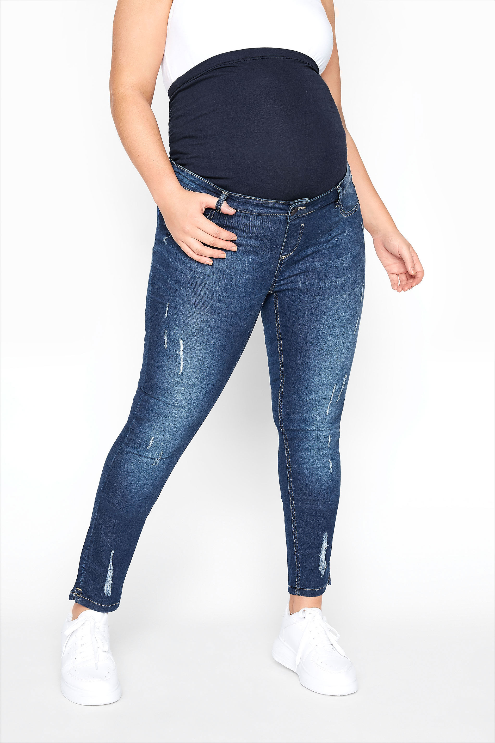 Yours Clothing Bump it up maternity blue cat scratch skinny jeans with comfort panel