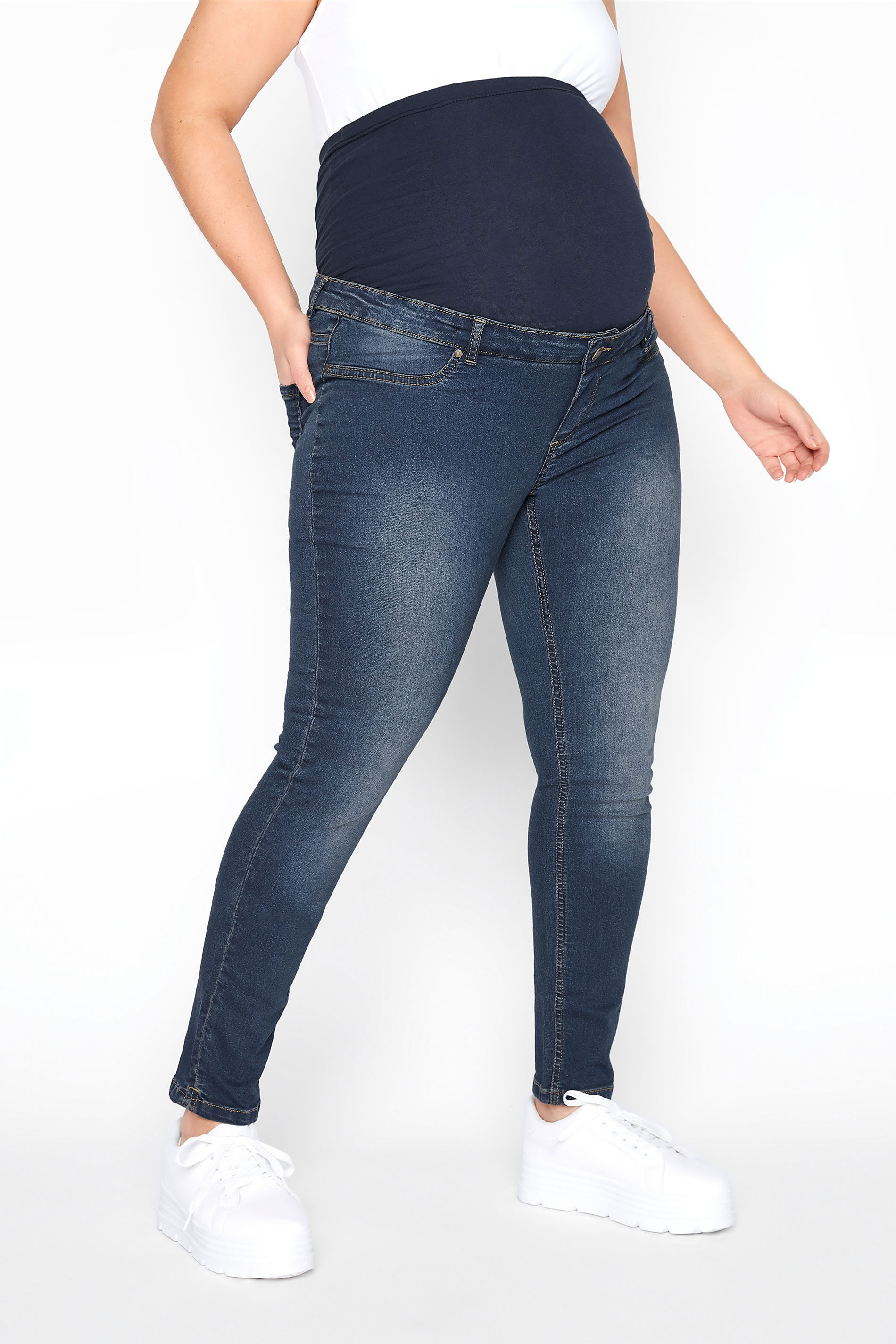 Yours Clothing Bump it up maternity blue skinny jeans with comfort panel