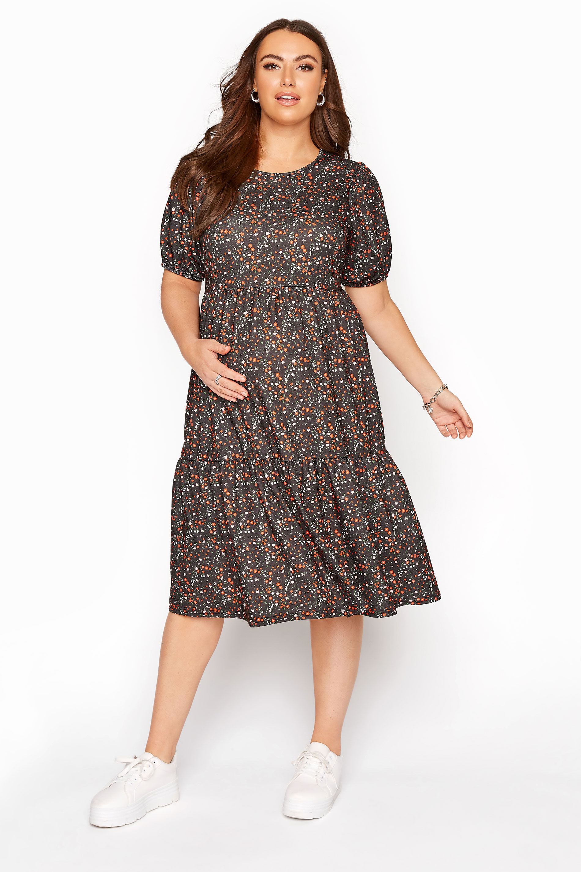 Yours Clothing Bump it up maternity black floral tiered smock dress