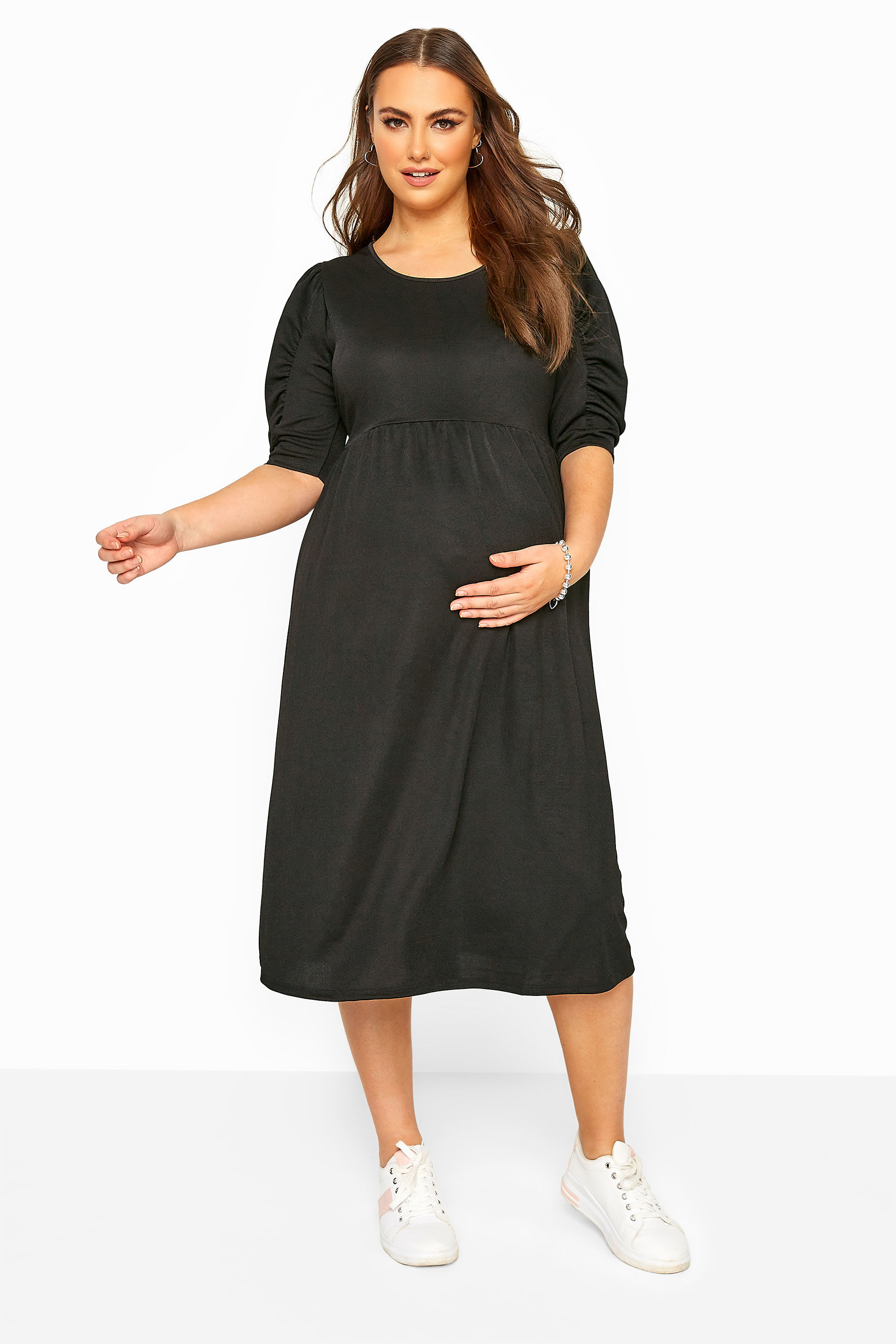 Yours Clothing Bump it up maternity black jersey smock midi dress