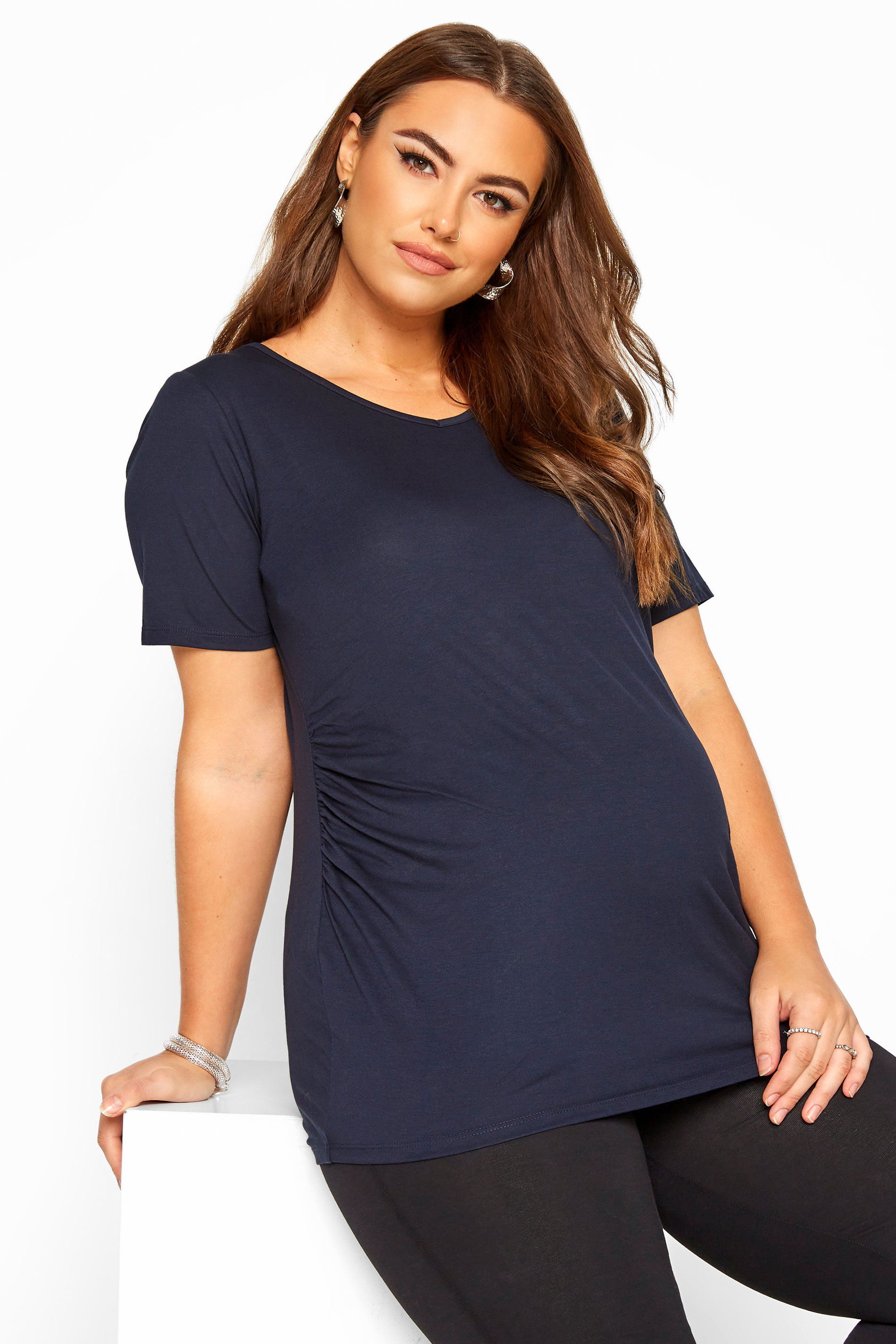Yours Clothing Bump it up maternity navy vneck tshirt