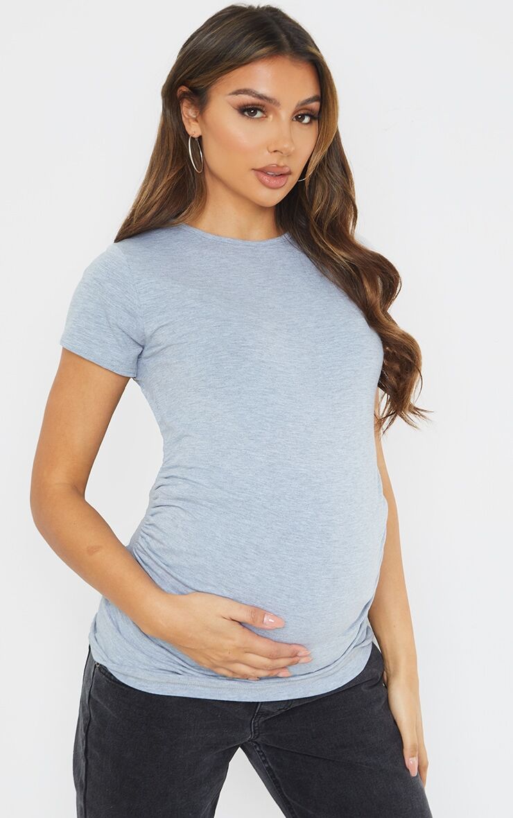 PrettyLittleThing Maternity Grey Basic Crew Neck Fitted T shirt  - Grey - Size: 10