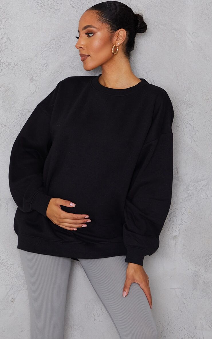 PrettyLittleThing Recycled Maternity Black Ultimate Sweatshirt  - Black - Size: 8