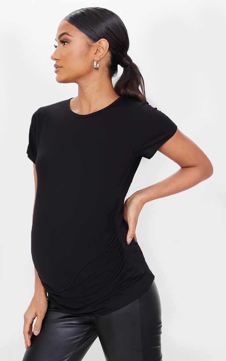 PrettyLittleThing Maternity Black Basic Crew Neck Fitted T Shirt  - Black - Size: 6