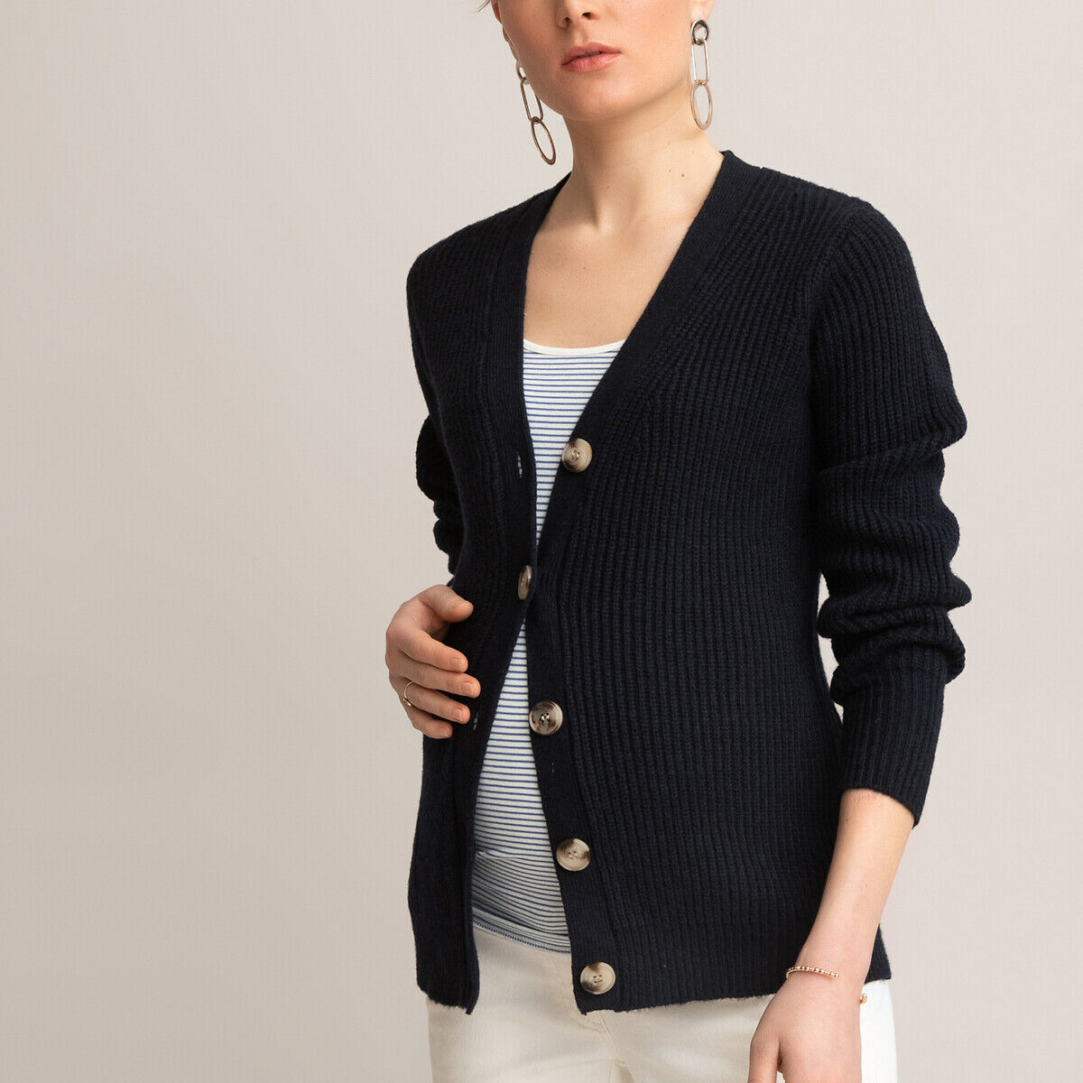 LA REDOUTE COLLECTIONS Strickjacke für die Schwangerschaft, V-Ausschnitt BLAU