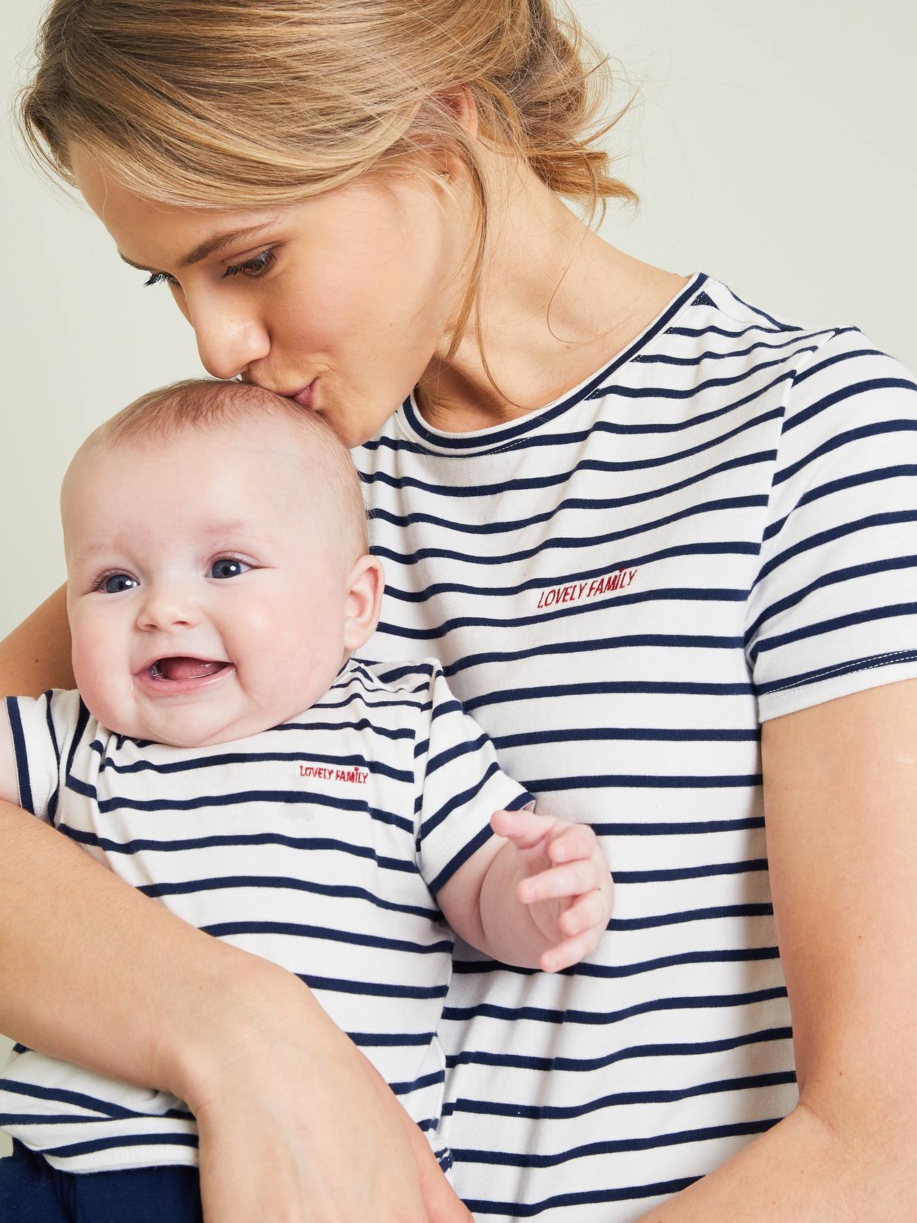 Vertbaudet Geschenk-Set: T-Shirts für Baby & Mama weiß/blau Gr. 36/38 von vertbaudet