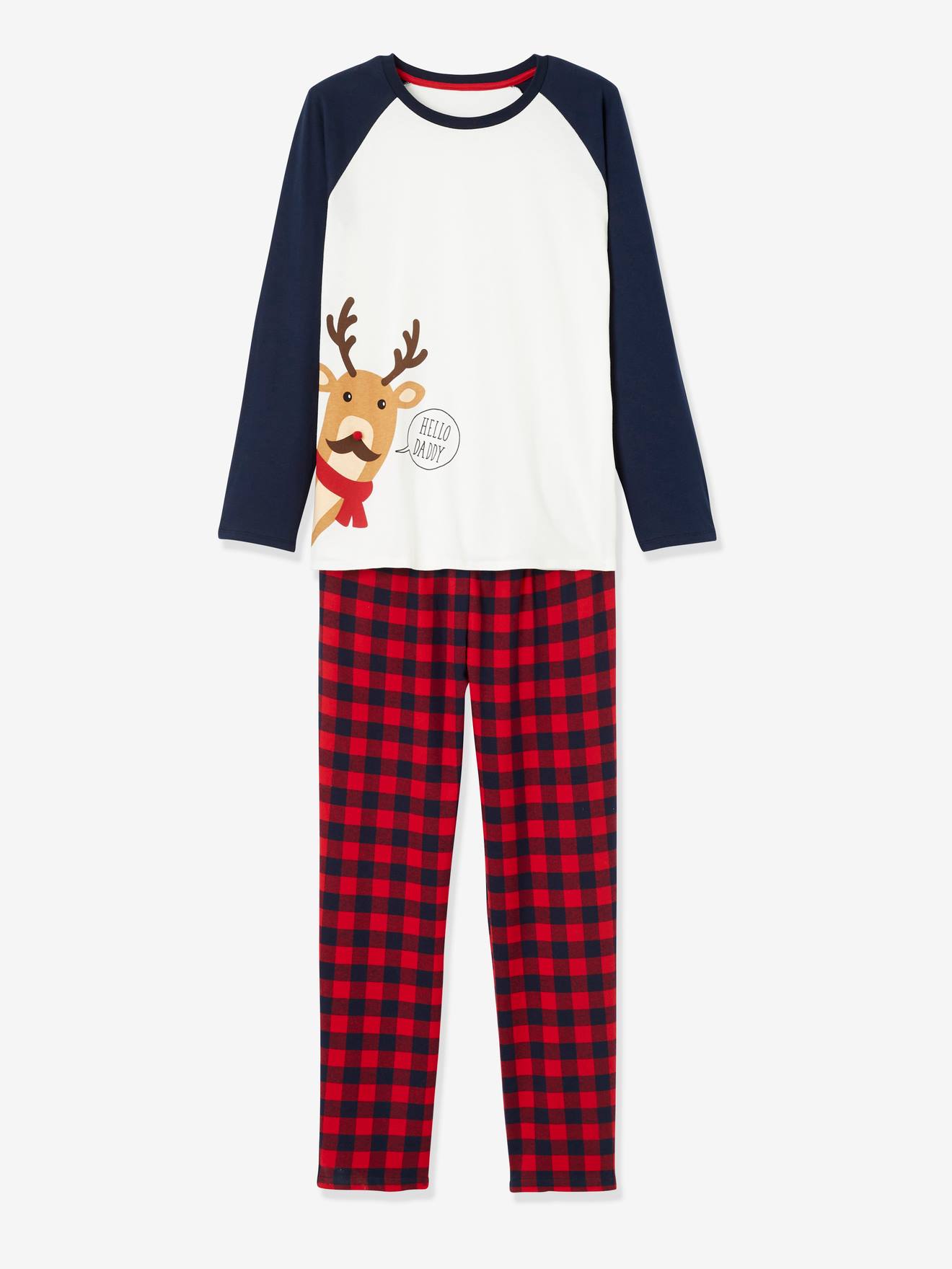 VERTBAUDET Pijama hombre especial Navidad cápsula Familia beige claro liso con motivos