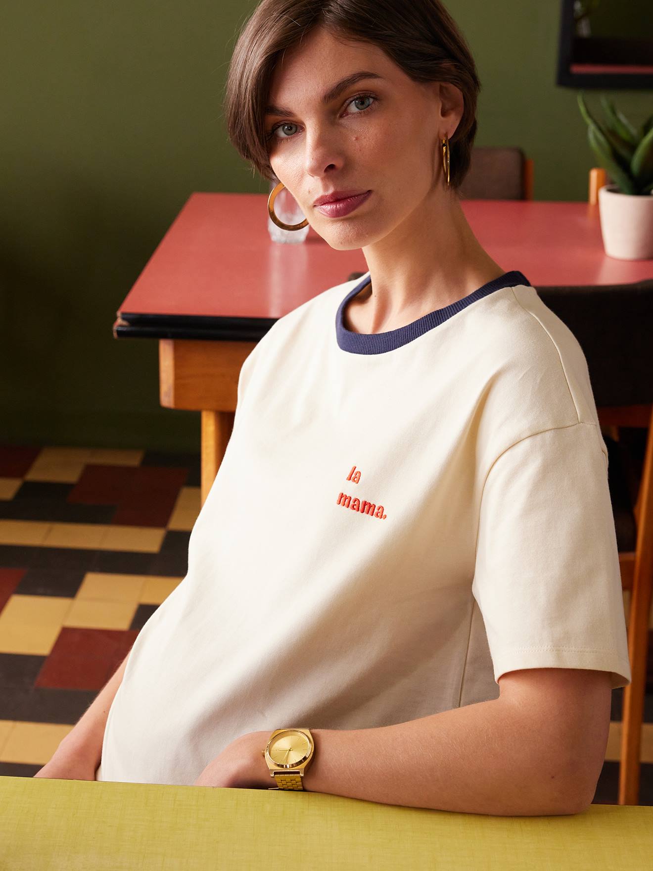Camiseta para embarazo bordado "la Mama" de algodón orgánico ENVIE DE FRAISE crudo