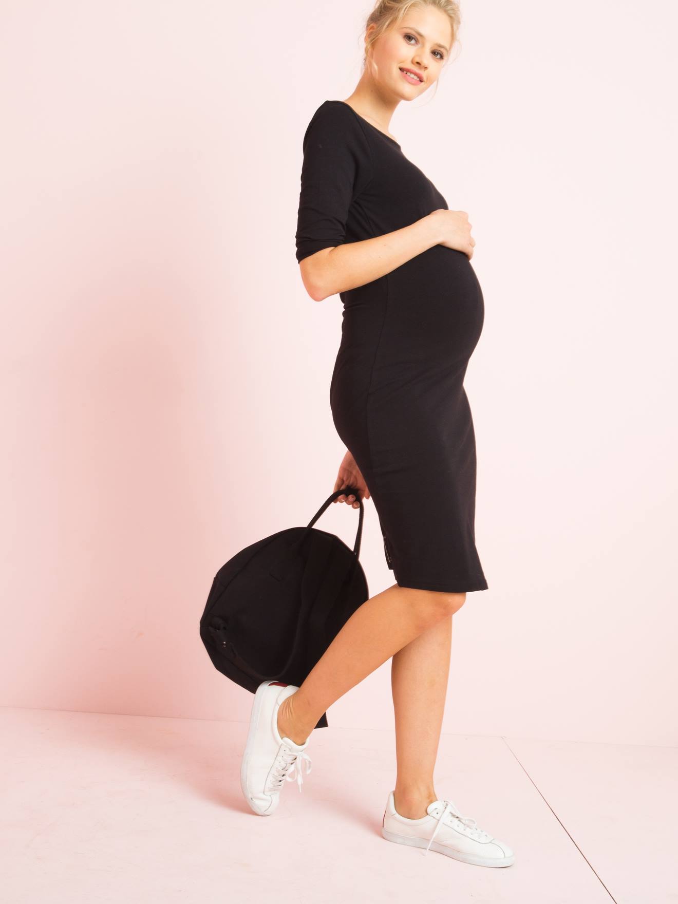 VERTBAUDET Vestido de tubo para embarazo negro oscuro liso