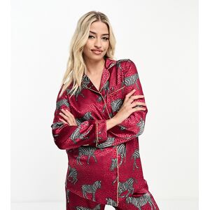 - Pyjama de grossesse de NoÃ«l satinÃ© avec avec pantalon et top boutonnÃ© Ã  zÃ©brures - Lie-de-vin-Rouge Rouge S female