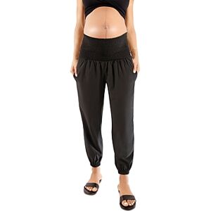 Ingrid & Isabel Maternity Smocked Waist Jogger Pants  - Black - Size: Smallfemale