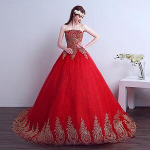 YA84EQ Large Size Big Size Red Wedding Dress Bride  Pregnant Women's Wedding Dress High Waist