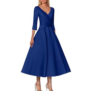 Lemon Dresses For Women Uk Dresses for Women UK Elegant Wedding Guest A Line Mother of The Bride Dress Wedding Guest Vintage Plus Size Elegant V Neck Tea Length Satin 1/2 Length Sleeve with Pleats Pregnancy Clothes Blue