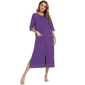Verve Jelly Nursing Sleepshirt Women Zipper Nightshirt Short Sleeve Nightgown Breastfeeding Sleepwear Maternity Nightdress Purple XXL