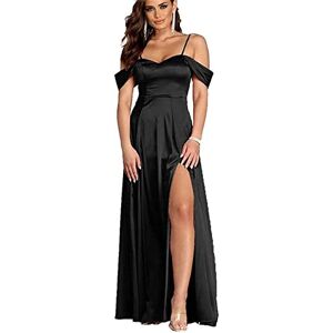 KURFACE Elegant Formal Wedding Evening Gowns High Split Off Shoulder Satin Bridesmaid Dreses for Women Black UK8