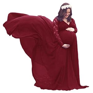 HZSL Shop Maternity Photography Dress Fancy Pregnancy Gown for Baby Shower Photo Shoot Burgundy