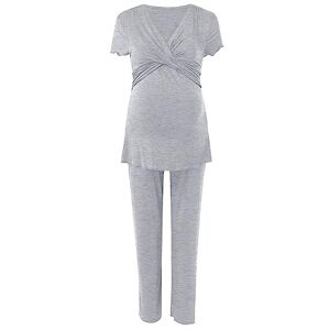 Manmaning Nursing Pyjamas Set Breastfeeding Women V Neck Ruched Soft Loose Short Sleeve Maternity Tops Pants Set Solid Comfortable Pregnancy Loungewear for Hospital (Grey, XL)