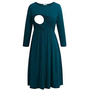 Smallshow Nursing Dresses 3/4 Sleeve Maternity Breastfeeding Dress for Women Teal XXL