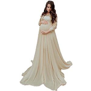 Yajun Lace Maternity Photography Dresses Maxi Gown Elegant Women Long Pregnancy Clothing For Baby Shower Plus Size Dress,Beige,L(Bust:101cm)