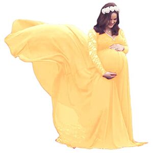 HZSL Shop Maternity Photography Dress Fancy Pregnancy Gown for Baby Shower Photo Shoot Yellow