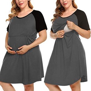 MONNURO Women's Color Block Maternity Dress Nursing Nightgown Breastfeeding Sleepwear Nightshirt with Pockets - - 4X