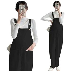 JINGBDO Maternity Romper Maternity Clothes Pant Suspender Trouser Casual Pregnancy Women One-Piece Overalls Strap Jumpsuit-Black-M