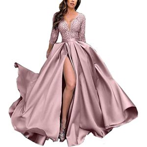 Generic Formal Evening Dress Lace Sequin Maxi Dress Swing Long Sleeve Party Evening Dress Spring and Summer Women's Clothing,Pink,L