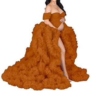 KURFACE Womens Maternity Dress For Photoshoot Long Tulle Robe Sheer Puffy Bridal Lingerie Bathgown Burnt Orange S